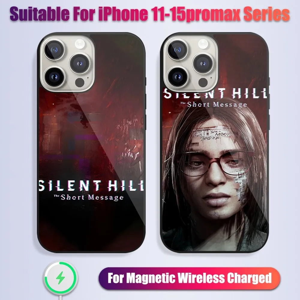 Game S-Silent Hill Short Message Anita Phone Case For iPhone 13 14 15 11 12 Pro Max Plus Glass Charging Magsafe Magnetic Cover