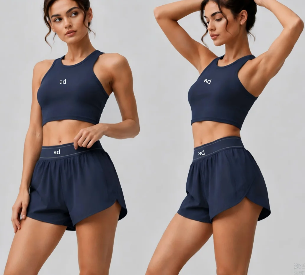 2-piece casual yoga suit, quick drying running sports vest shorts, wide edge elastic webbing waist light sports set