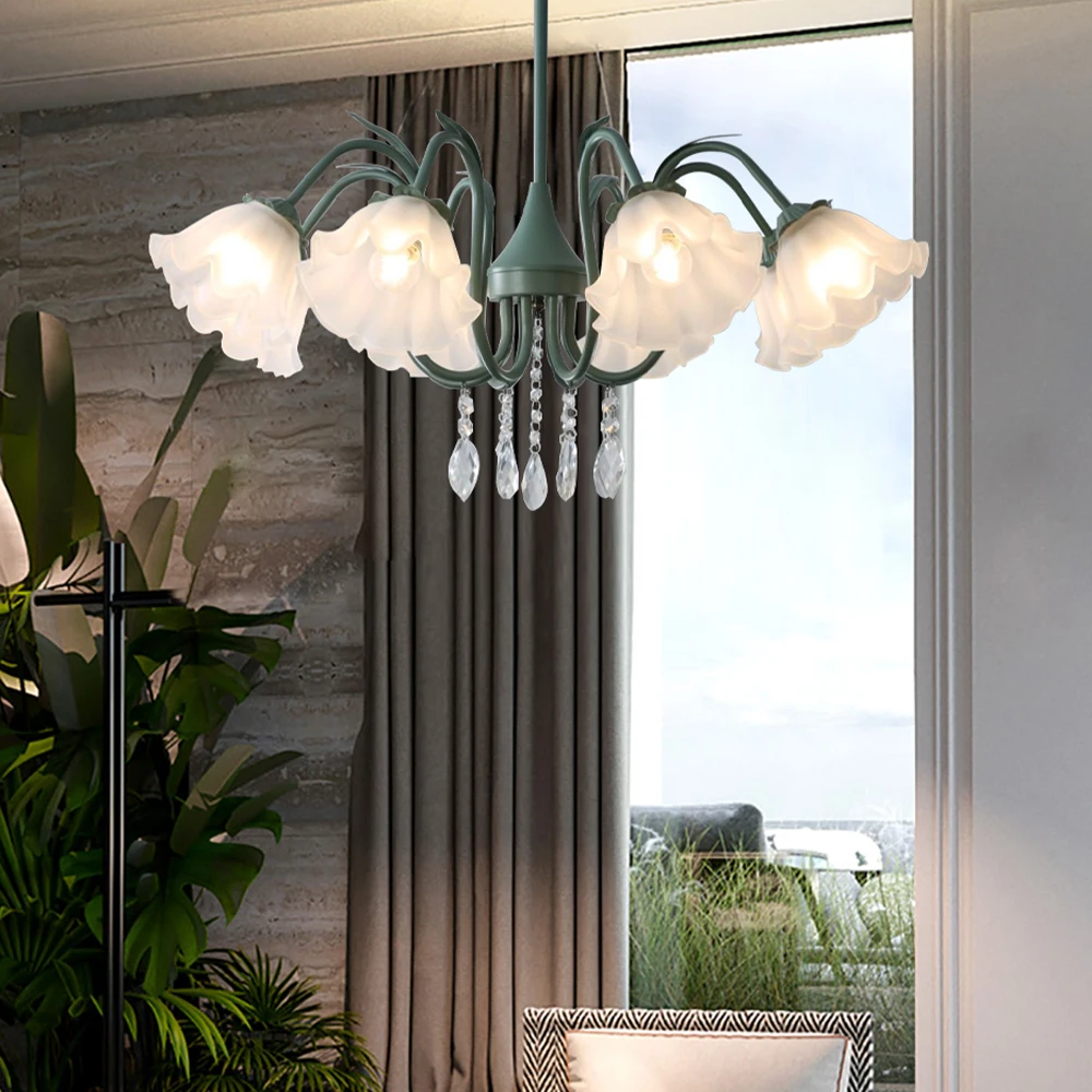 Nature Inspiration Flower Pendant Lights Home Ceiling Decor LED Glass Lighting Fixture Hanging Lamps for Dining Room Lustres