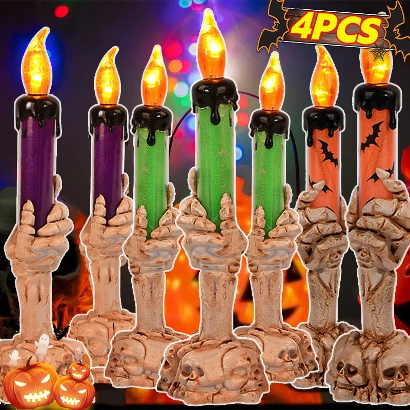

Halloween Candle Lamp Plastic Ghost Hand Skull Lamps with Button Batteries Haunted House Horror Atmosphere Props Party Supplies