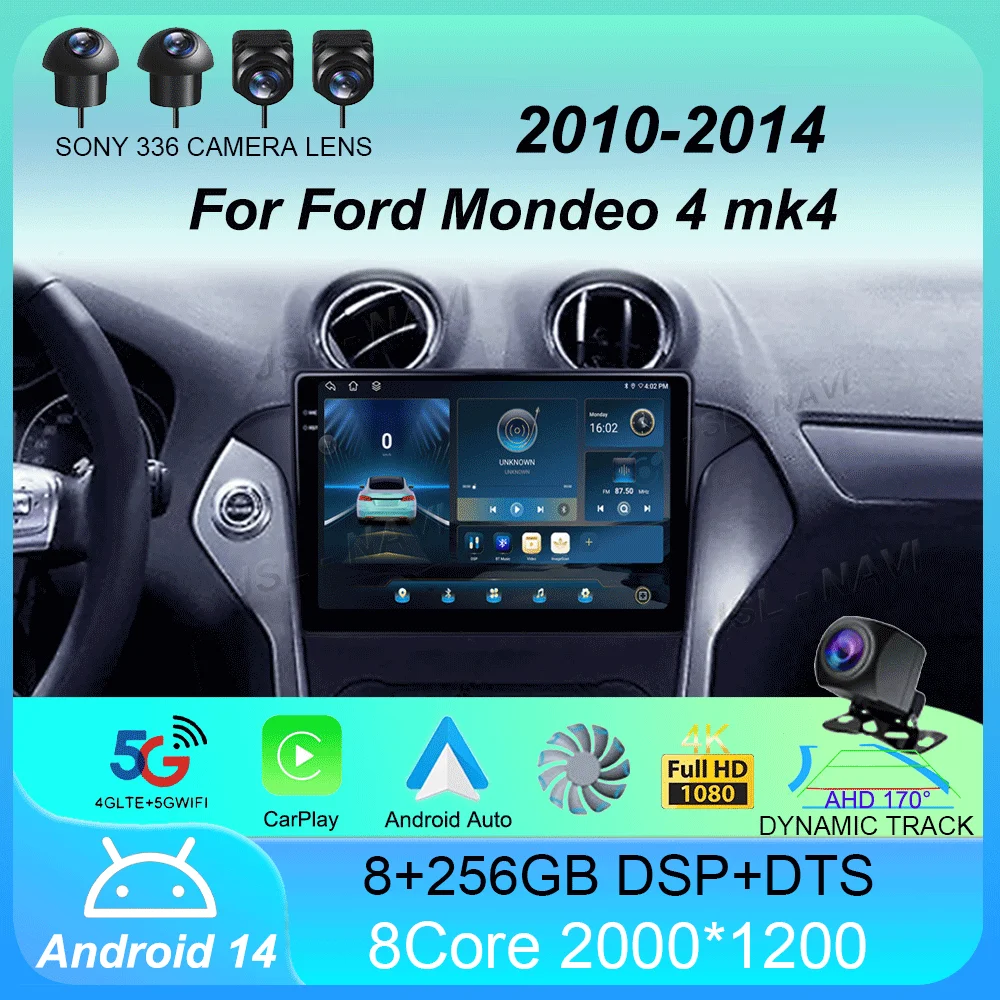 

Автомобильный радиоприемник Android 14 Carplay Auto для Ford Mondeo 4 mk4 2010-2014 Навигация GPS Мультимедийный плеер Стерео Wi-Fi + 4G BT видео DVD