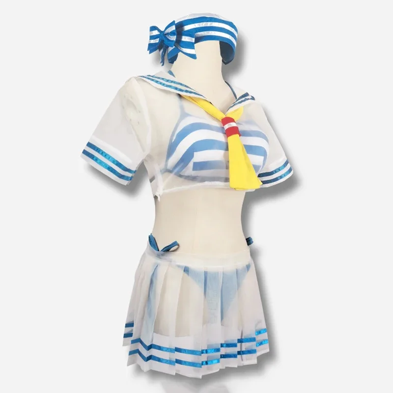 Illustration Re:Life In A Different World From Zero Rem Cosplay Costume Girl Wig Sailor Suit Cute Swimsuit Top Skirt Costumes