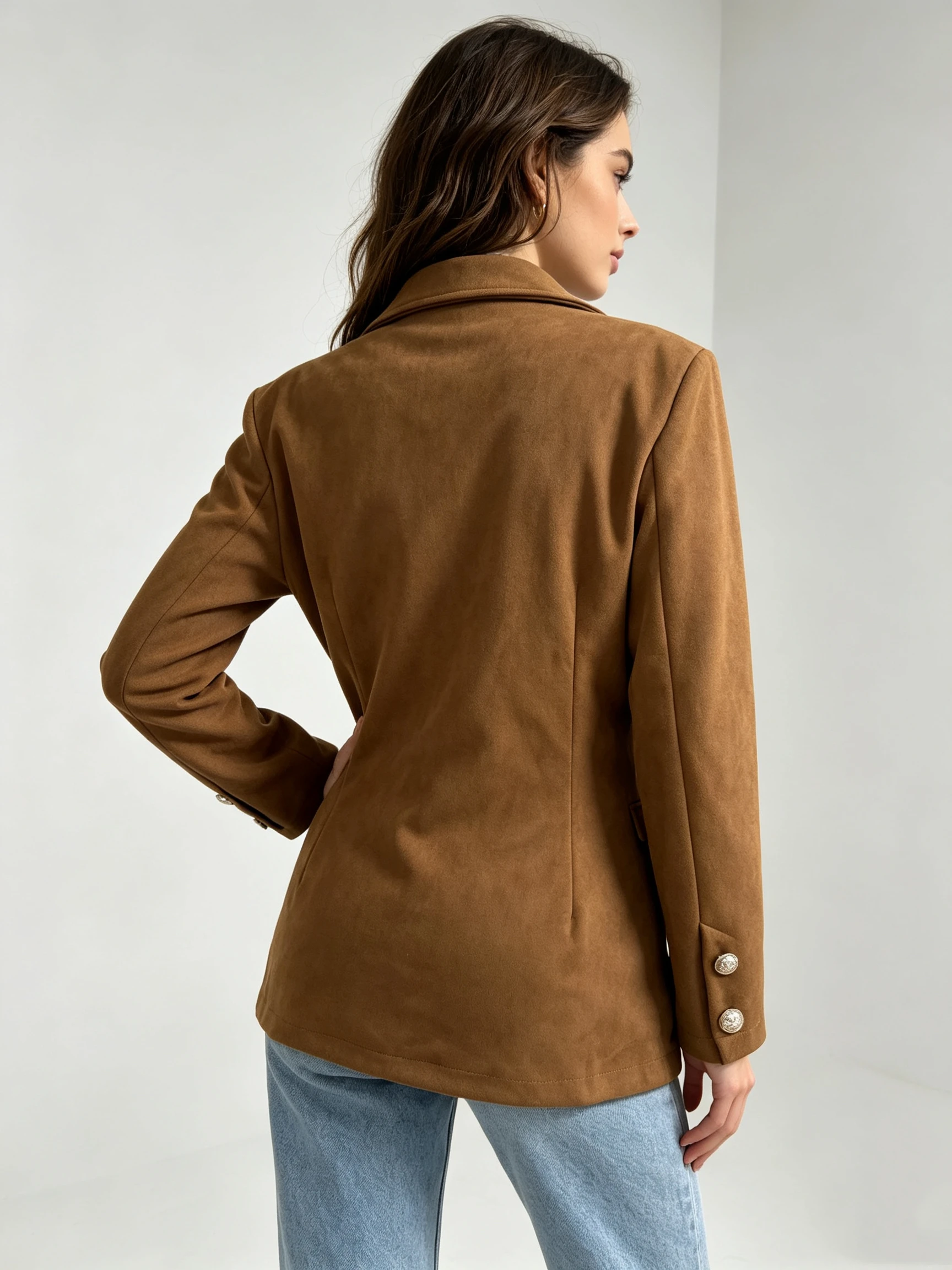 Ladies Autumn Winter Long Sleeve Suede Jacket Brown Suit Style Women's Slim Fit Coat Elegant Fashion Outerwear