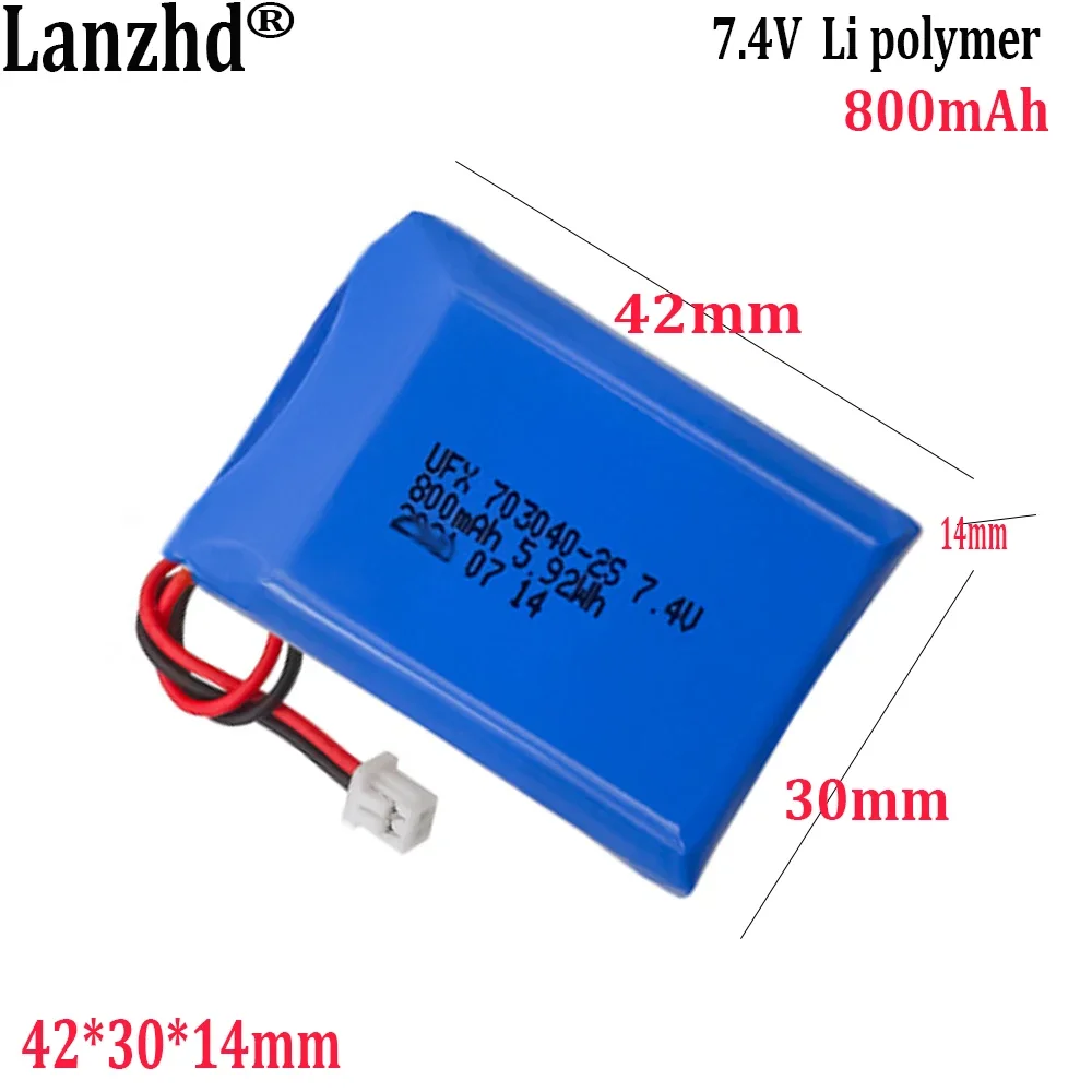 

7.4V Polymer lithium battery pack 703040-2S 800mAh For smart cup, positioner, eye protection battery