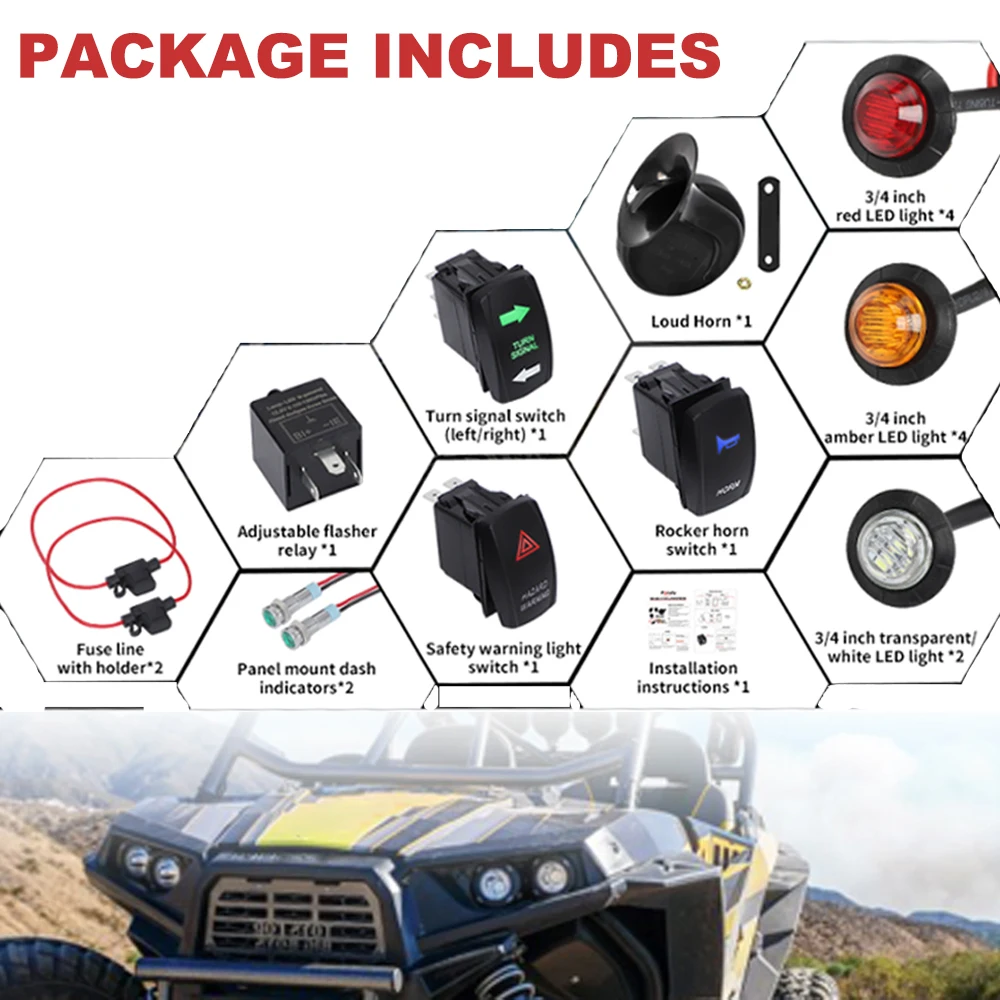 For Polaris Can Am Honda Yamaha With Rocker Switch Horn Flasher Relay Led Light Kit Universal ATV UTV SXS Turn Signal Light