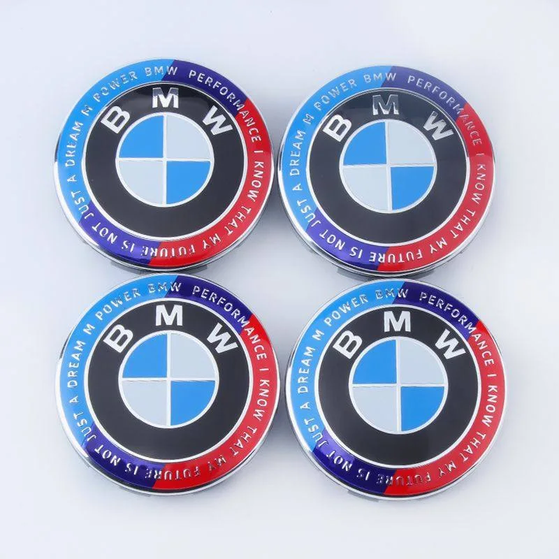 7Pcs Front Hood Emblem For BMW 50th Anniversary Logo 82mm+Rear Badge 74mm+Wheel HubCap 68mm+Steering Wheel Sticker 45mm