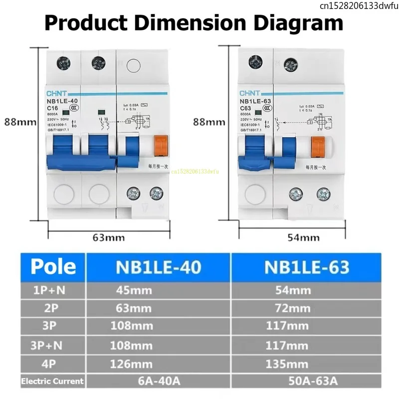 CHINT NB1LE Leakage Current Operated Protective Device 1P+N 2P 3P 4P 3P+N 10A 16A 20A 25A 32A 40A 63A RCBO 30MA
