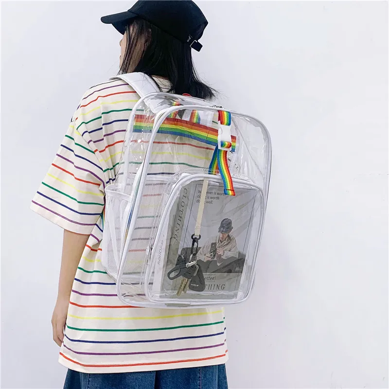 Mochila transparente de PVC de gran capacidad para ordenador portátil, bolsas de libros informales impermeables, transparentes y sencillas, aprobadas por el estadio