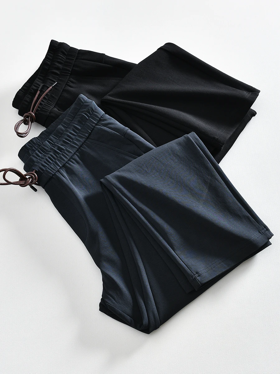 

High Quality Long Staple Cotton Elastic Waist Casual Pants Men's Fashionable Autumn Leisure Trousers Straight Leg Cotton Blend