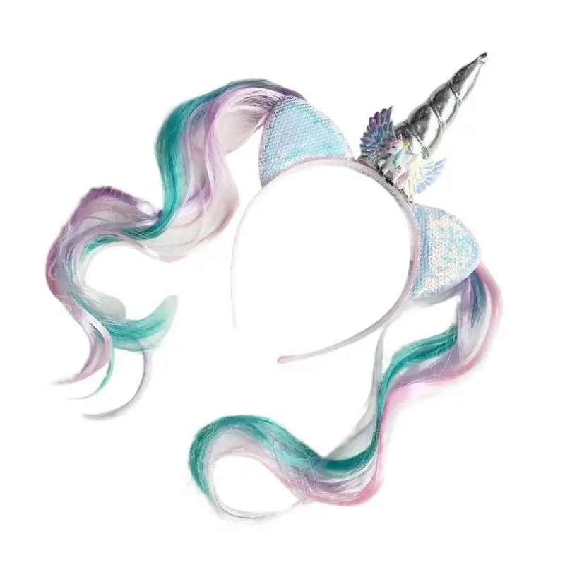 31BB Children Horned Headband With Lovely Sequined Tail Great For Birthday Party Gathering And Costume Event Dressingup