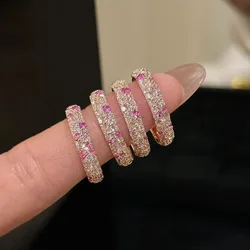 New in Rose-golden Sweet Style High quality ring gradient peach pink white crystal beads rings for women Light luxury jewelry