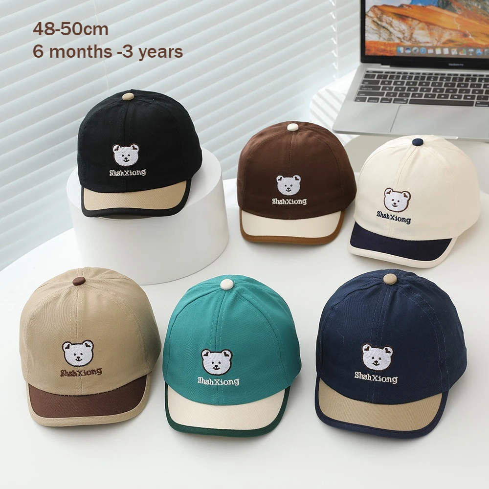 

Kids Baseball Hat 48-50cm 6 Months-3 Years Spring Summer Infant Bear Colorblock Brim Cap Baby Sunscreen Hat Girls Boys Hats