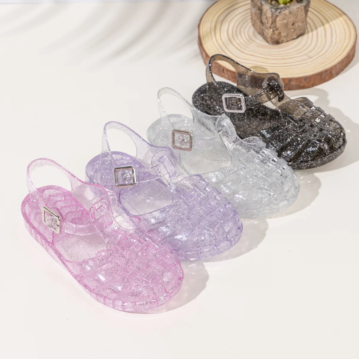 الصيف تنفس أزياء الكرتون طباعة بارد غرامة بريق الترتر هلام الأحذية قابل للتعديل PVC الفتيات الصنادل #1
