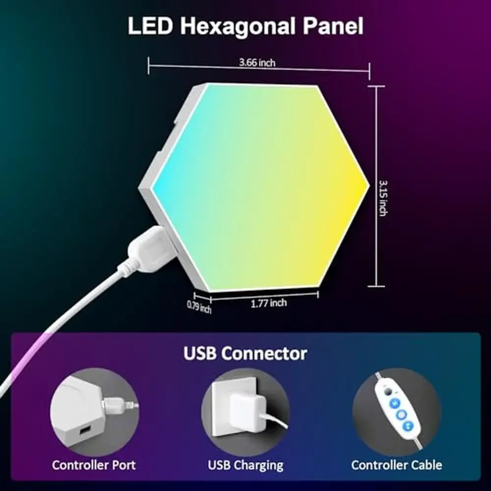 RGB Hexagon Lights Wall Music Sync Gaming Panel Smart APP z pilotem Modułowe panele w kształcie plastra miodu DIY Multi-scene USB