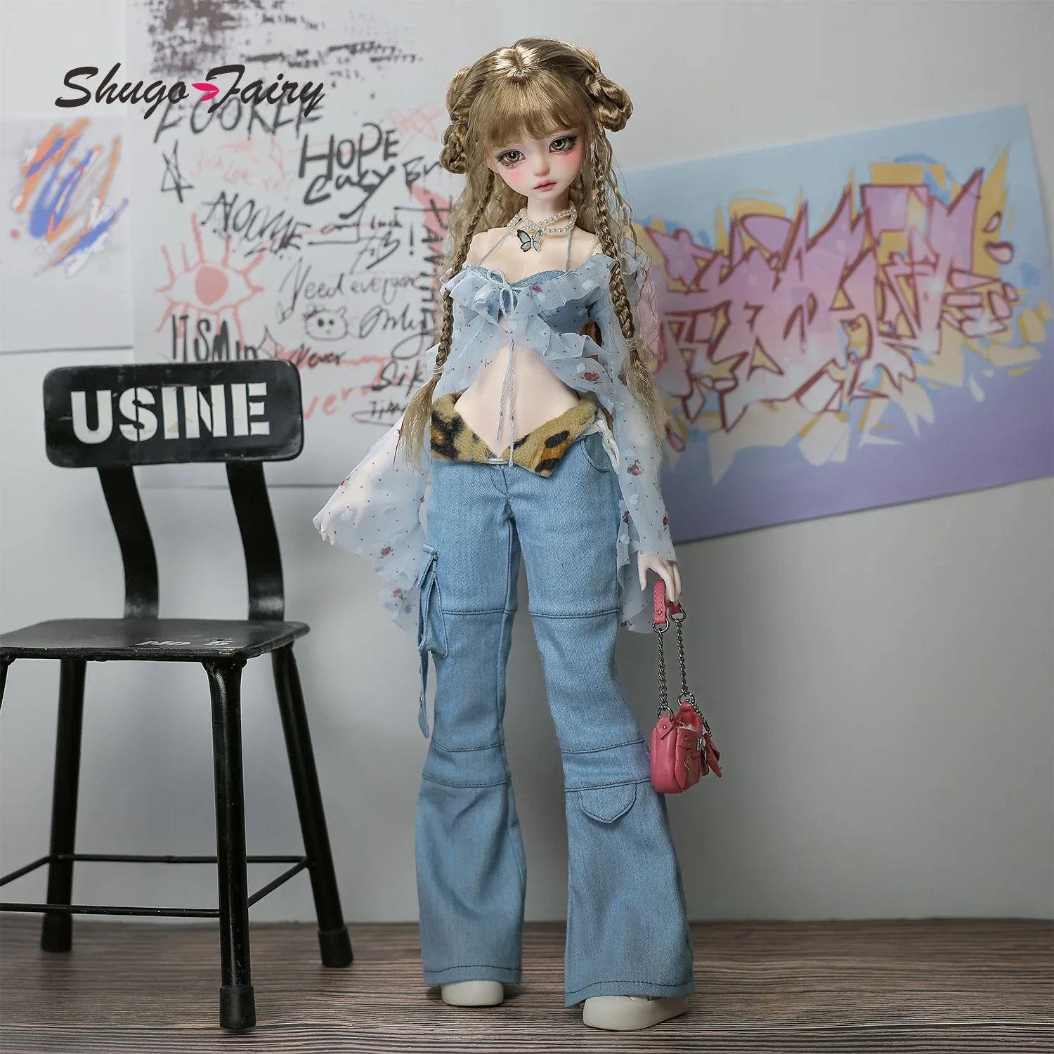 

Shugafairy 1/4 BJD Doll Kikyou D FullSet Y2K Street Fashion Busty Body Carnival Complete Outfit with Wig Shoes Ball Jointed Doll