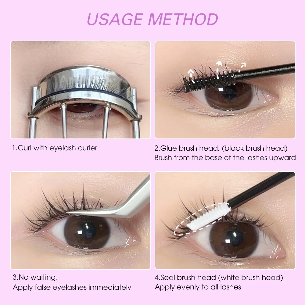 2 In 1 Zwarte Cluster Wimperlijm Blijvende Hechtafdichting Mascara Heldere Coating Regenjas Sterk Vast Waterdichte Sneldrogende Make-Up