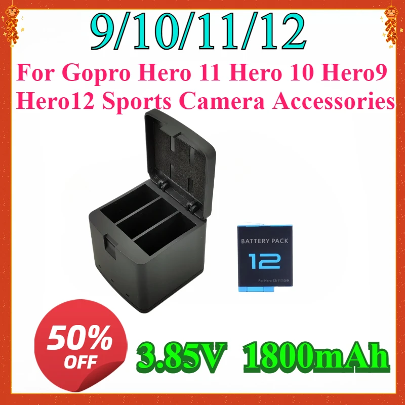 New 1800mah Battery For Gopro Hero 12 Enduro Batteries Charger For Gopro Hero 11 Hero 10 Hero9 Hero12 Sports Camera Accessories