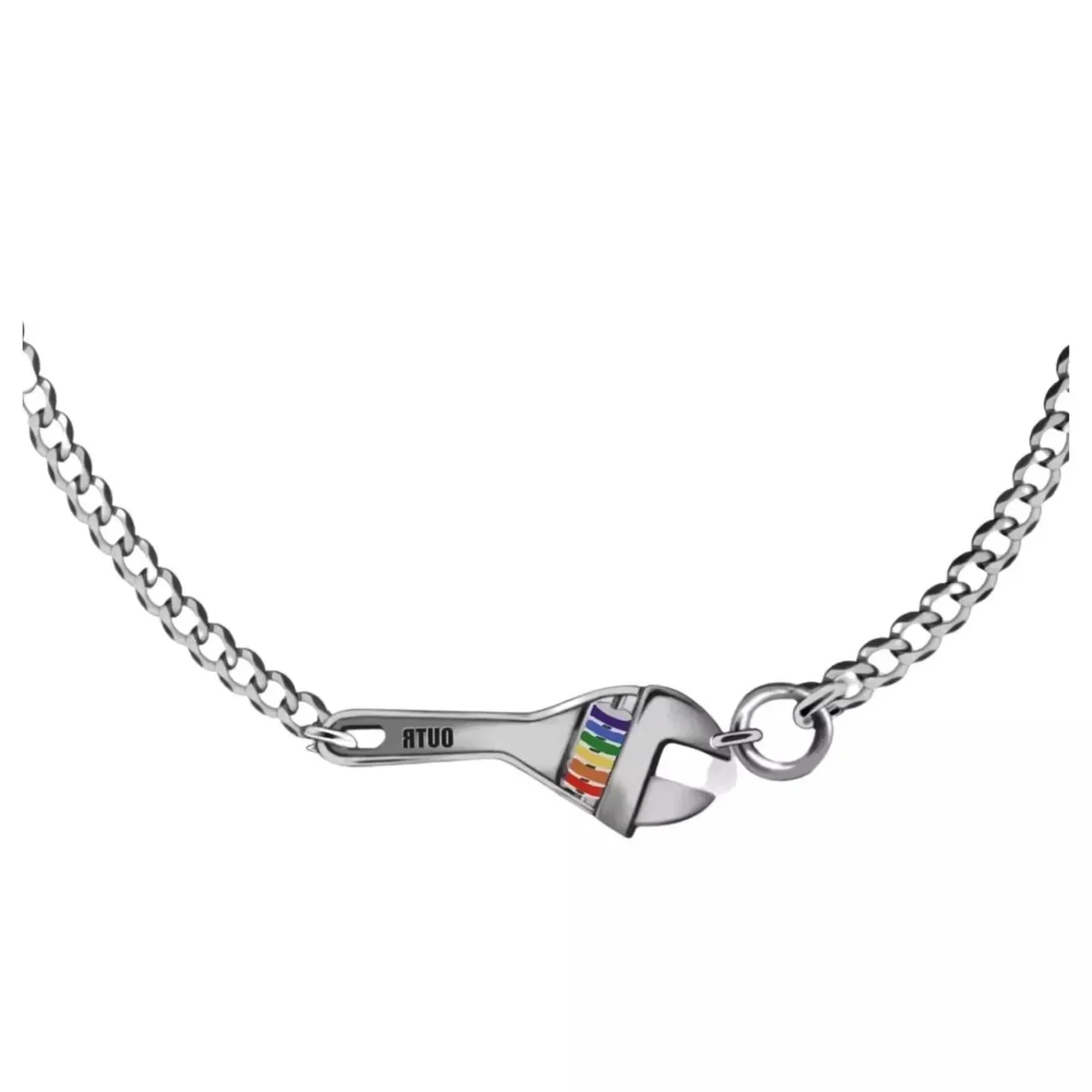 Simplicity Style Silver Color Rainbow Enamel Wrench Necklace UNISEX Hip Hop Rock Passion Happy Dance Floor Jewelry Necklace Gift