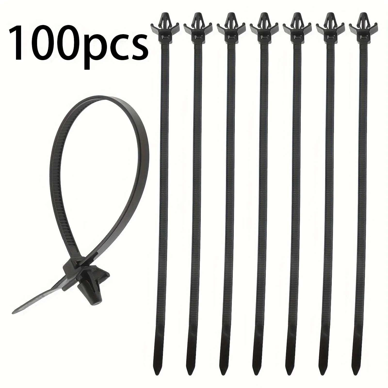 100pcs Push Mount Winged Chassis Cable Ties for Homehold Construction Industry Electronic Industry Auto Cable Wire Nylon Black