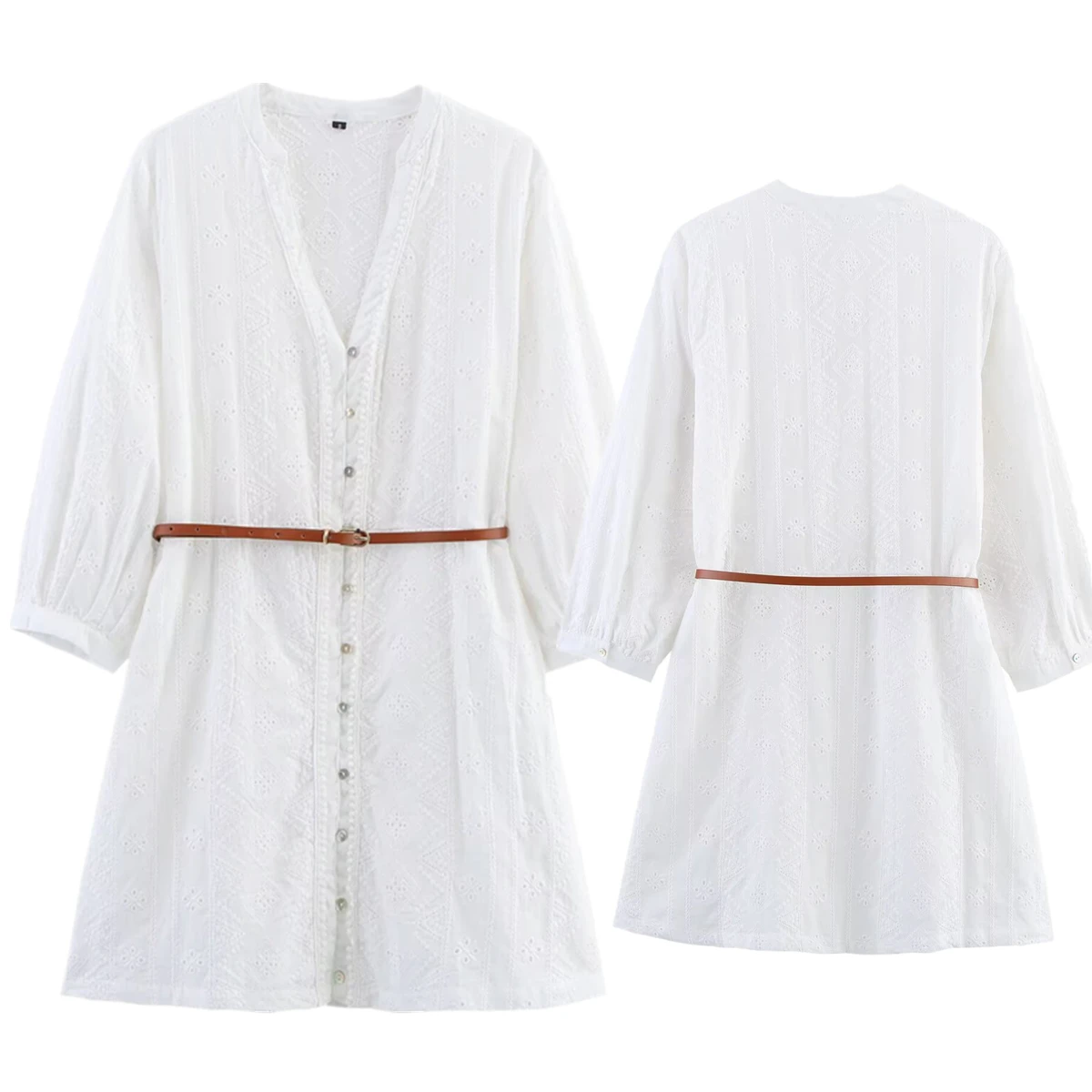 

Maxdutti 2025 Summer Minimalist And Elegant White Dress For Women Embroidered Cotton V-neck Mini Dress Ladies