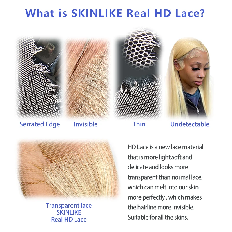 ผมแท้ 100% ทำมือ ยาว 15 ซม. สี 613 #   แผ่นปิดไรผม/ปิดผมด้านข้าง/ปิดขอบผมสีดำ/ขอบลูกไม้/ปิดผมหน้าม้าแบบธรรมชาติมองไม่เห็นรอยต่อ