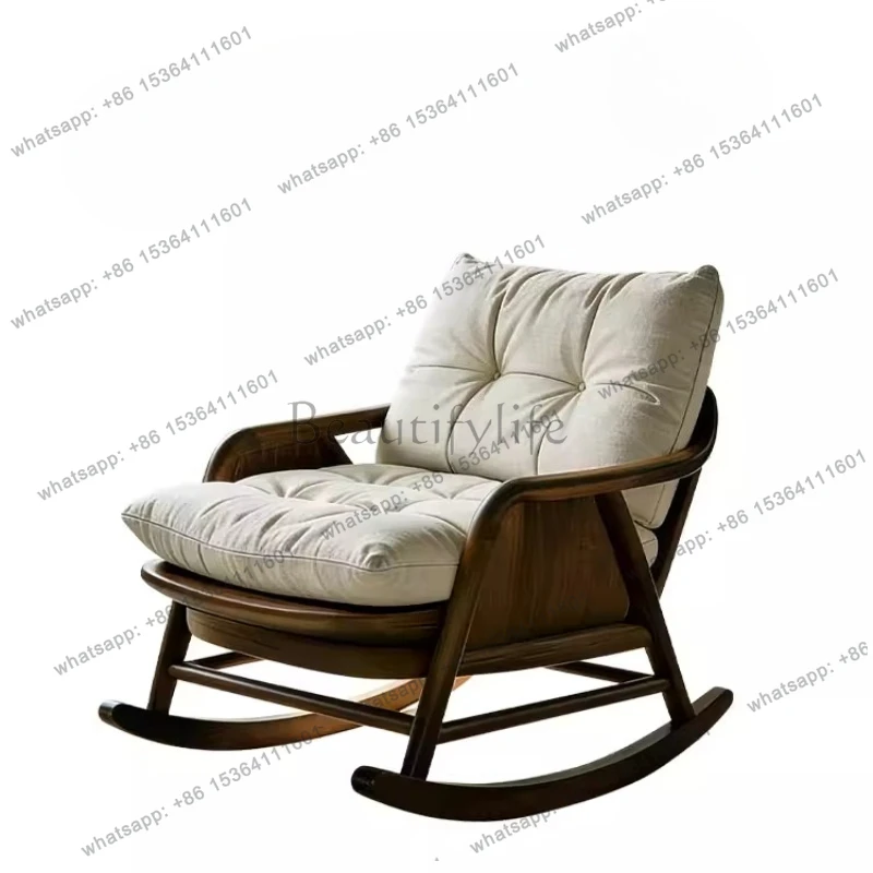 

12Medieval wabi-sabi wind rocking chair North American black walnut leather leisure chair