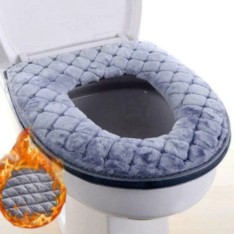 Thickened Toilet Seat Cushion Bathroom Plush Toilet Seat Cover Home Winter Warm Soft Washable Toilet Seat Gasket with Zipper