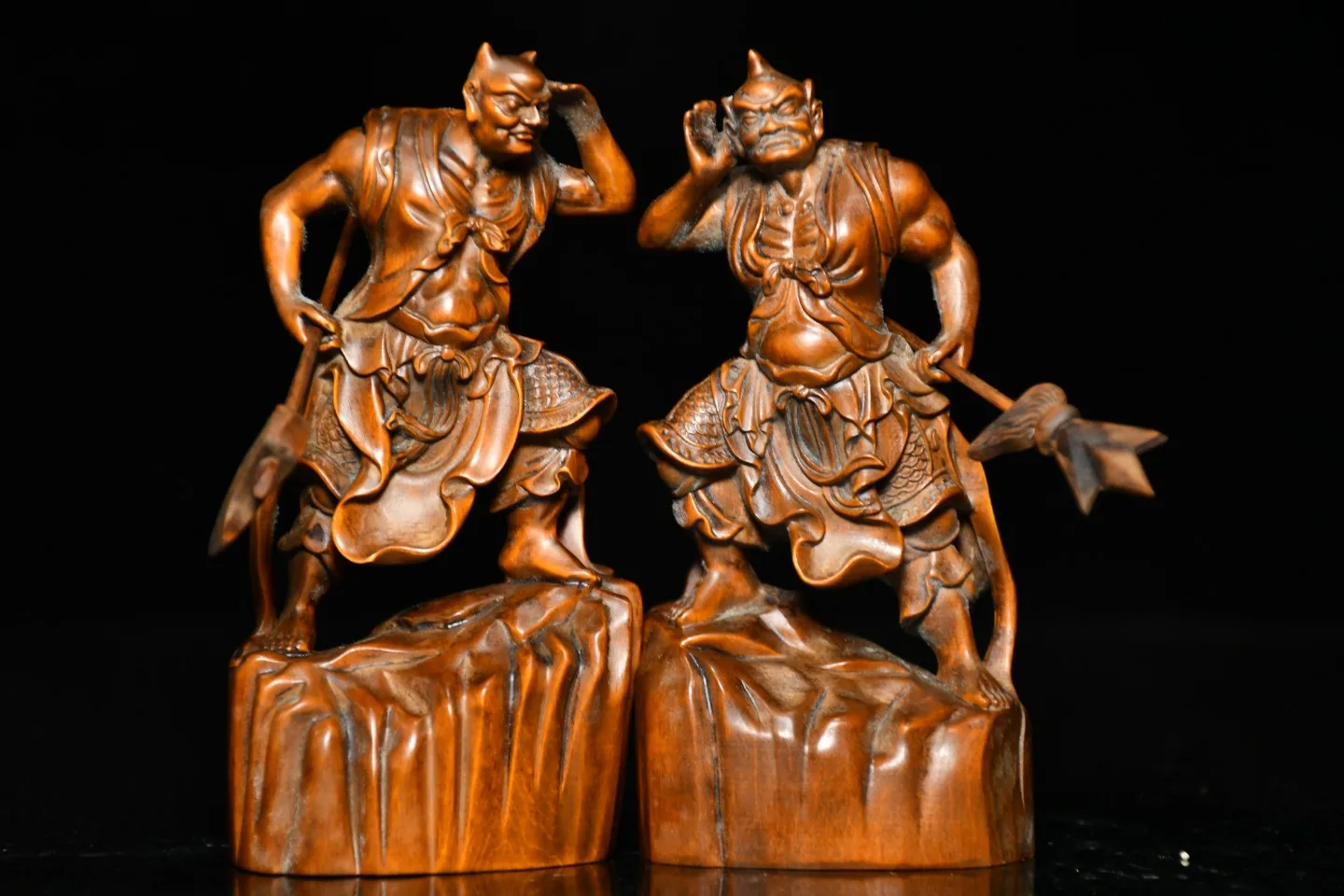 Old Boxwood Heha, two generals clairvoyance Shunfeng Ear Immortal Diamond Gate God Amass wealth Ornaments Town house Exorcism