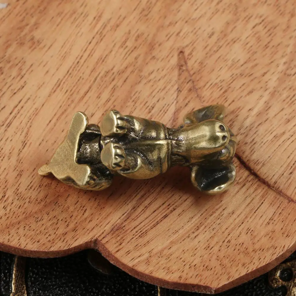 Brass Dog Figurine Vintage Puppy Model Mini Animal Metal Statue Sculpture Tea Pet Desktop Feng Shui Desktop Decoration