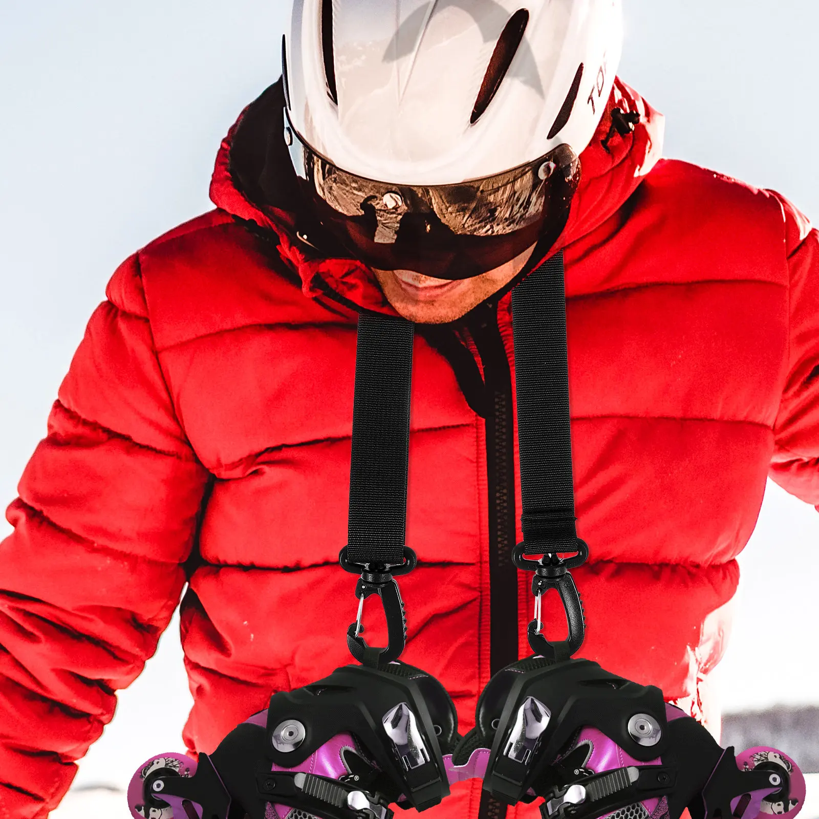 2Pcs Heavy-Duty Ski Boots Carrying Leash Adjustable Shoulder Strap for Skiing Snowboarding Skating Outdoor Sports Compact