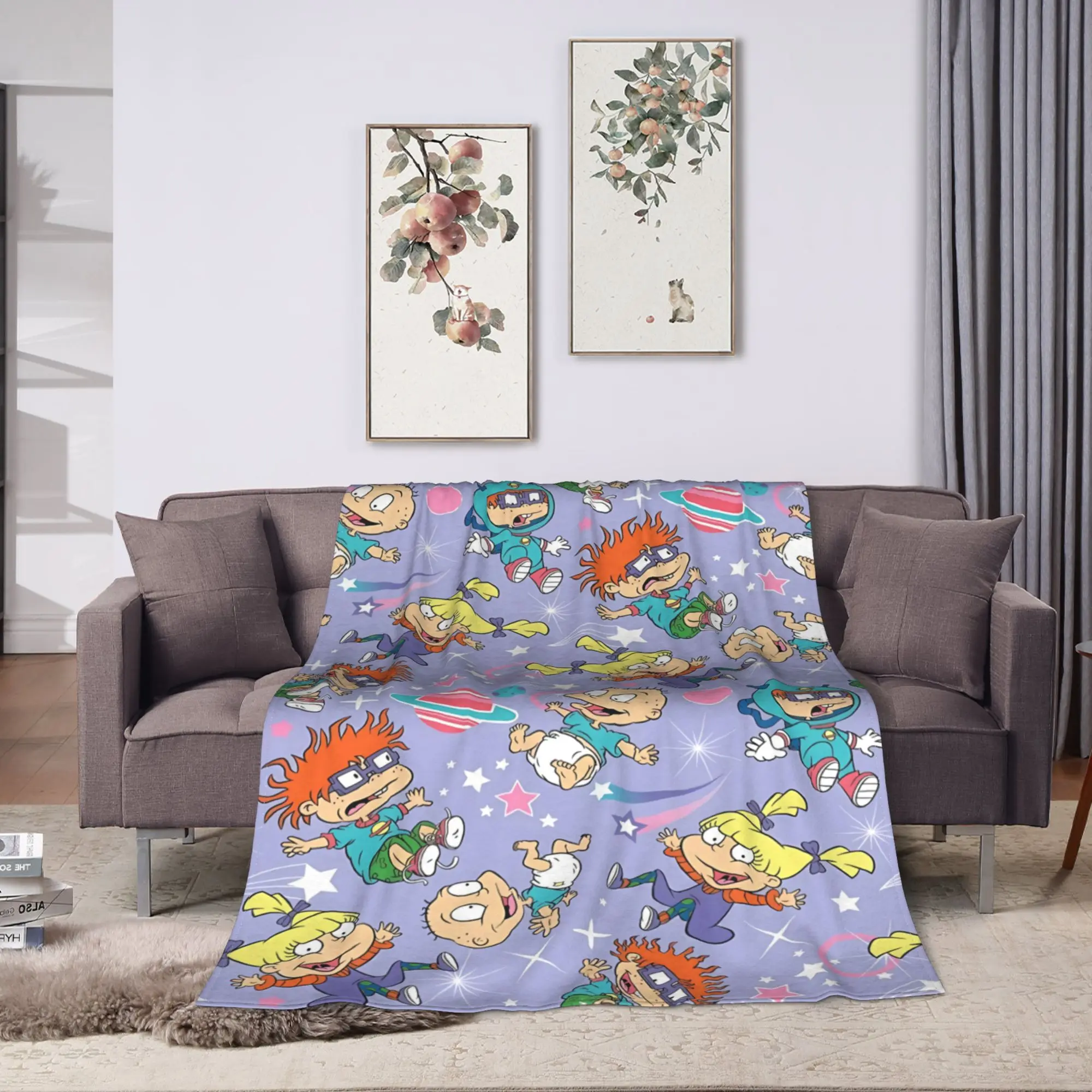 Soft Warm Blanket Picnic Rugrats 90s Revival Character  Throw Blanket  Flannel Bedspread For Living Room Funny Sofa Bed Cover
