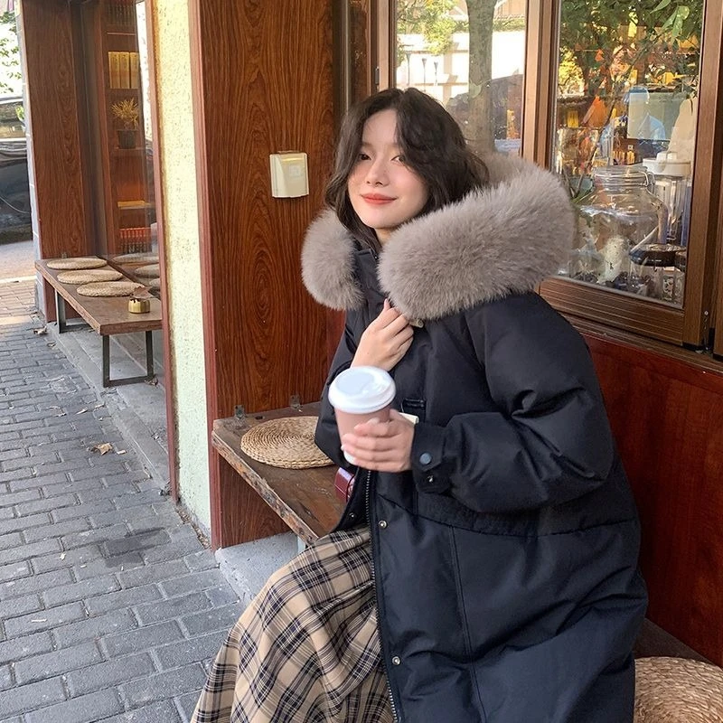Women's Over Knee Korean Design Winter Coat 2025 Thick Warm Down Jacket Fashion Outdoor Outerwear