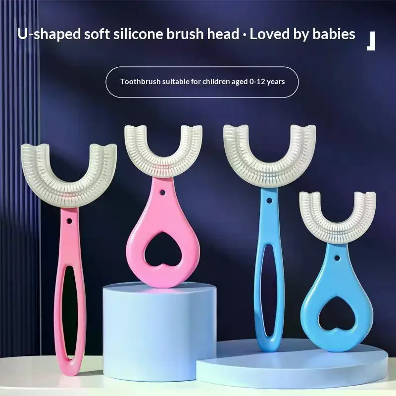 Kids U Shaped Toothbrush Food Grade Silicone Bristles Full Teeth Coverage For 2 To 12 Years Old Children Oral Care