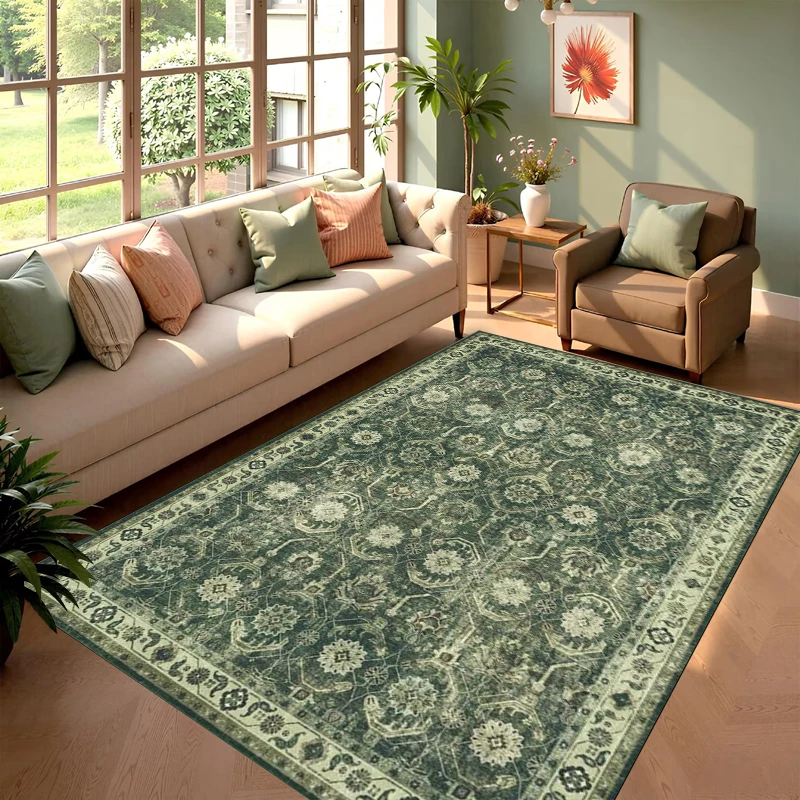 Vintage verde persa padrão floral tapete macio antiderrapante tapete tradicional boho decoração de casa para sala de estar quarto