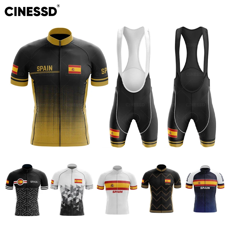 Spain Men Cycling Jersey sets Short sleeves Cycling Clothing MTB Bike Clothes Uniform Maillot Ropa Ciclismo Cycling Bicycle Suit