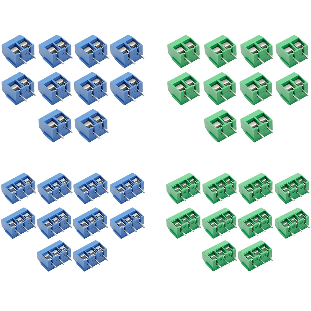 10Pcs PCB Mount Screw Terminal Block Connector Pitch 5.0mm KF301 Straight Pin 2P 3P Blue Green for Home Electronics Projects