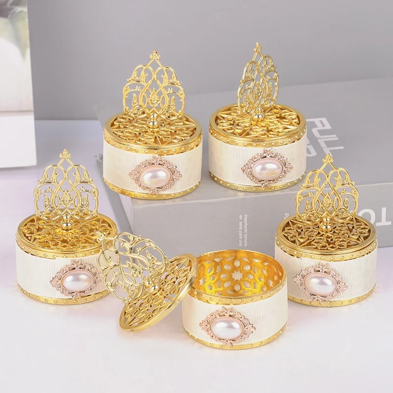 Golden Candy Box Wedding Metallic Hollow Decorative Bead Jewelry Storage Organizer Container Box DIY Craft Wedding Party Supply