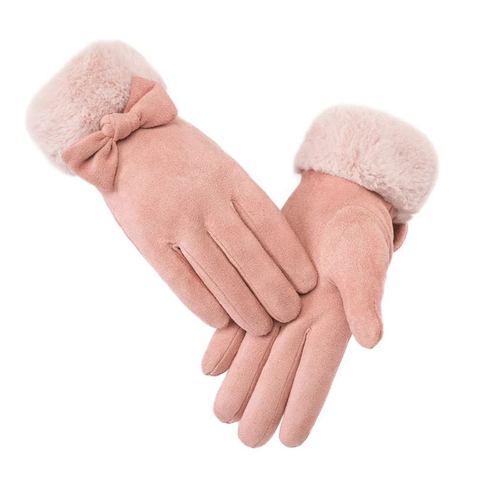 ถุงมือ 1 คู่ สำหรับถุงมือแฟชั่นผู้หญิง หนังกลับ สัมผัสหน้าจอได้ ถุงมือฤดูหนาวสำหรับกิจกรรมกลางแจ้งอเนกประสงค์ สีดำ สำหรับปั่นจักรยาน