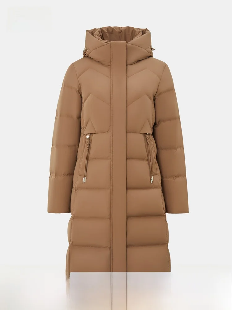 

Snow Mid-Length Women's down Jacket Commute Warm Versatile Hooded Drawstring 2026 Spring New Style Straight Cut Long Sleeve