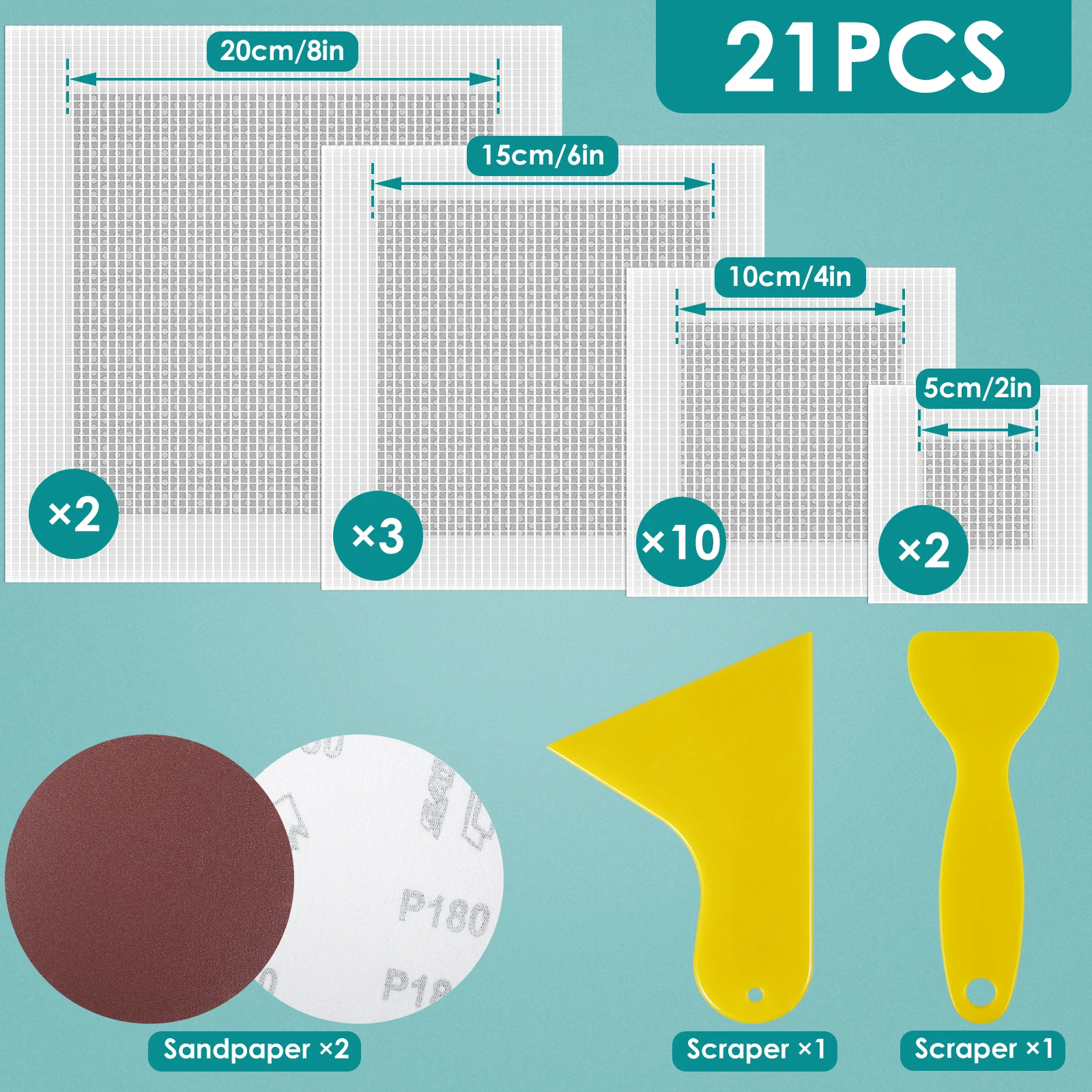 21/13Pcs Mesh Wall Repair Patch Adhesive Fix Net Drywall Hole Ceiling Plaster Damage  with Scraper Sandpaper Repairing Wallboard