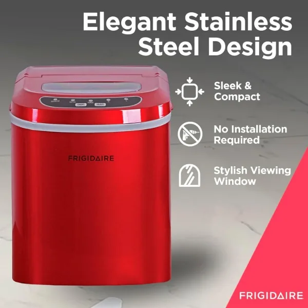 Frigidaire EFIC102-RED Compact Making Machine, Large Portable Ice Maker, Red, Medium