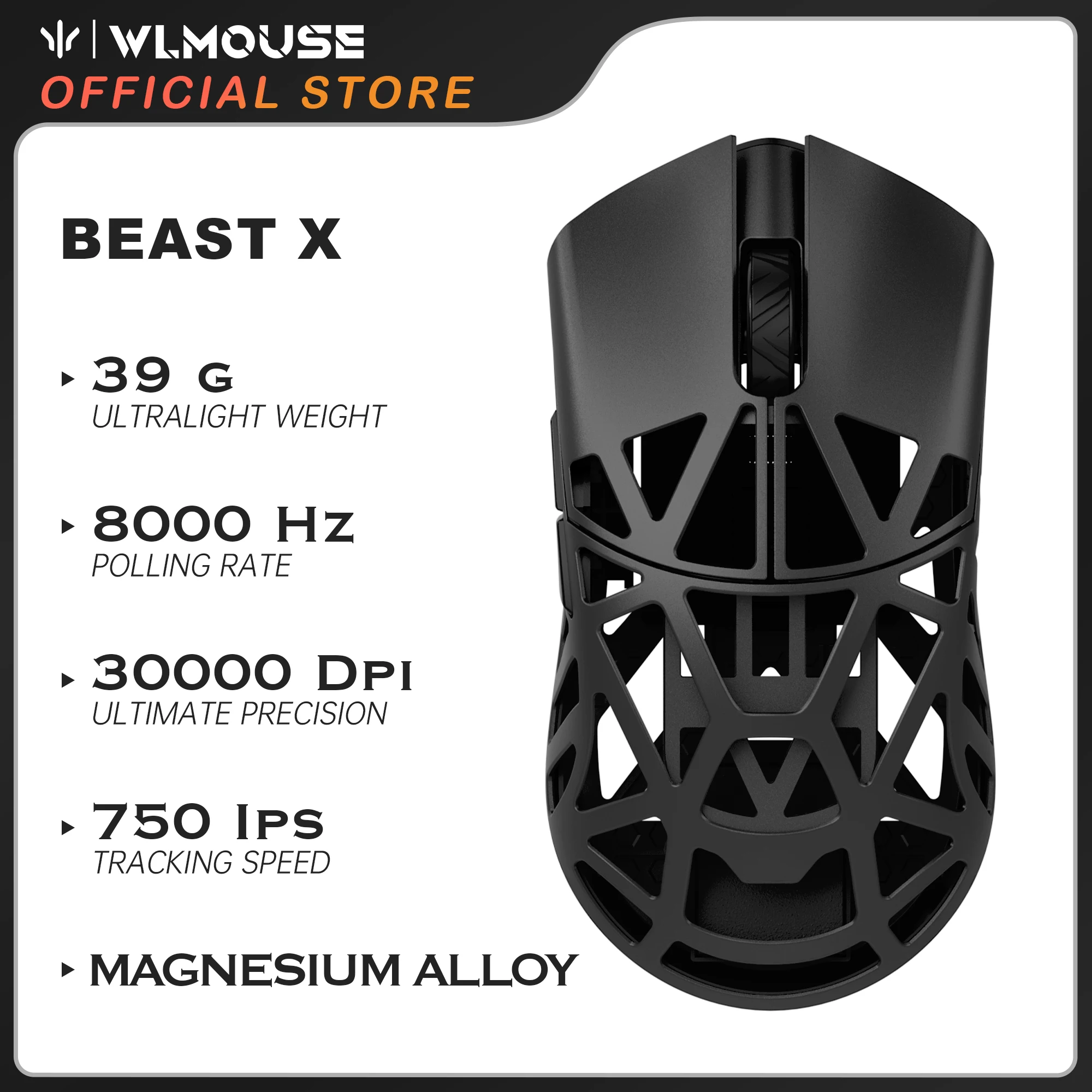 WLMOUSE Beast X Pro 39g マグネシウム ワイヤレス ゲーミング マウス – 超軽量、PAW3950HS、8K レシーバー、オムロン光学スイッチ