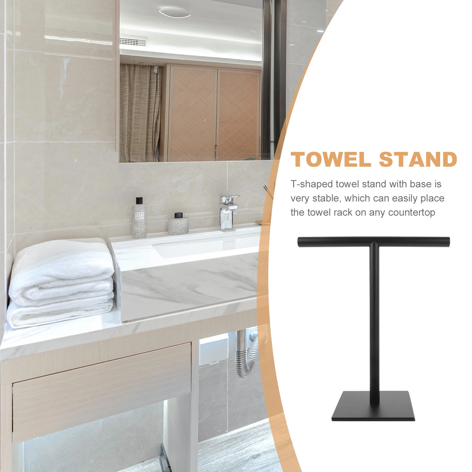 

Towel Stand Stainless Steel T-Shaped Hand Towel Holder Countertop Bathroom Kitchen No Drilling Easy Access Stylish