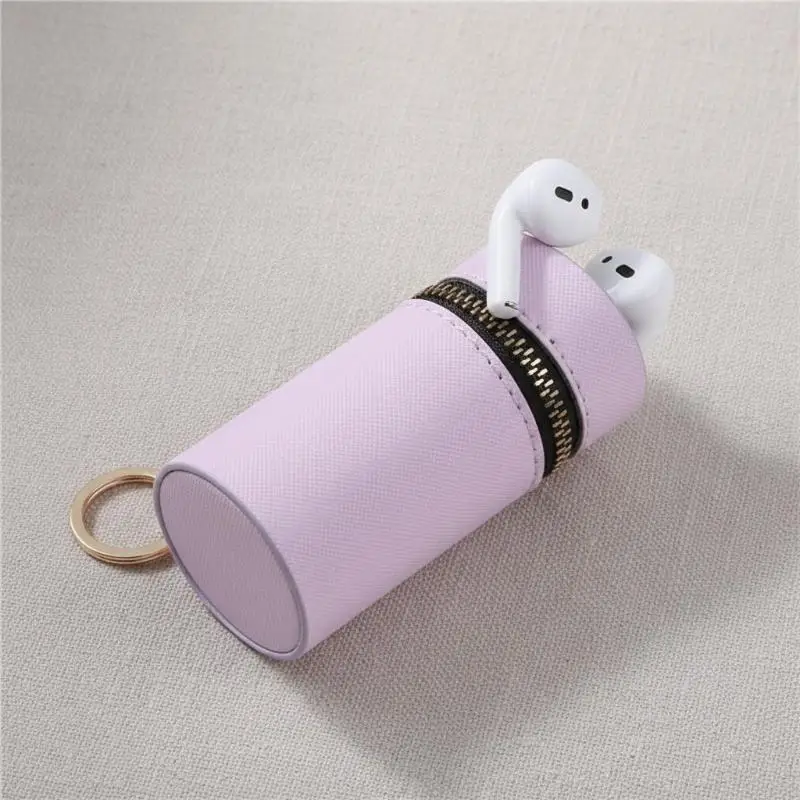 Pretty Solid Color Coin Purse Cylindrical Lipstick Holder with Keychain for Stylish Organization