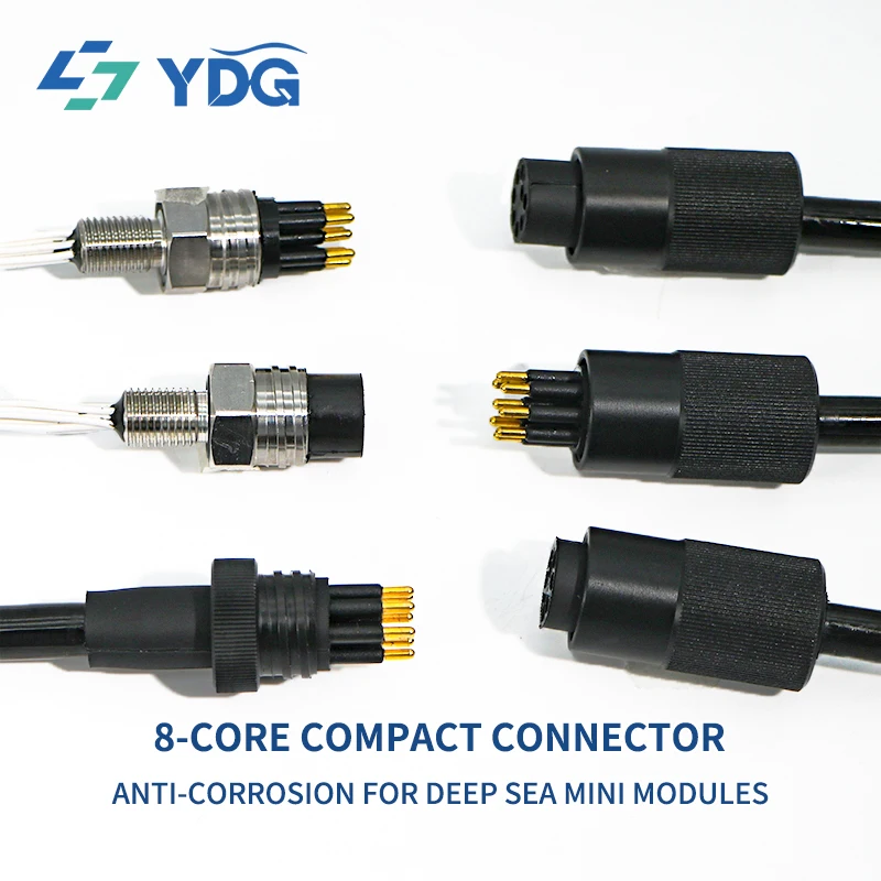 SubConn Compatible 8 Pin Micro Underwater Connector Male & Female 5A 300V IP69K 7000m SS Gold Plated for ROV AUV Subsea Camera
