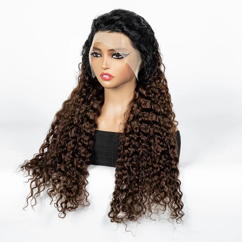 Imagen 2 del producto 300% de densidad Ombre 30 pulgadas onda de agua pelucas de cabello humano rizado ondulado 13x4 peluca de cabello humano Frontal de encaje transparente para mujeres