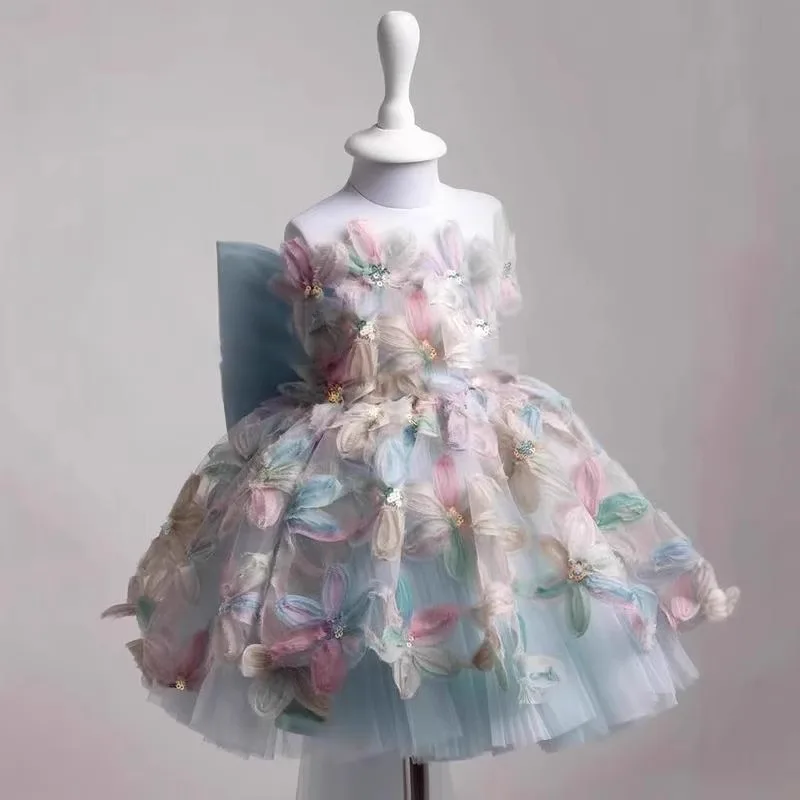 

Кружевное платье подружки невесты с цветочным узором для девочек, детские платья-пачки принцессы на свадьбу, выпускной, день рождения, тюлевые платья