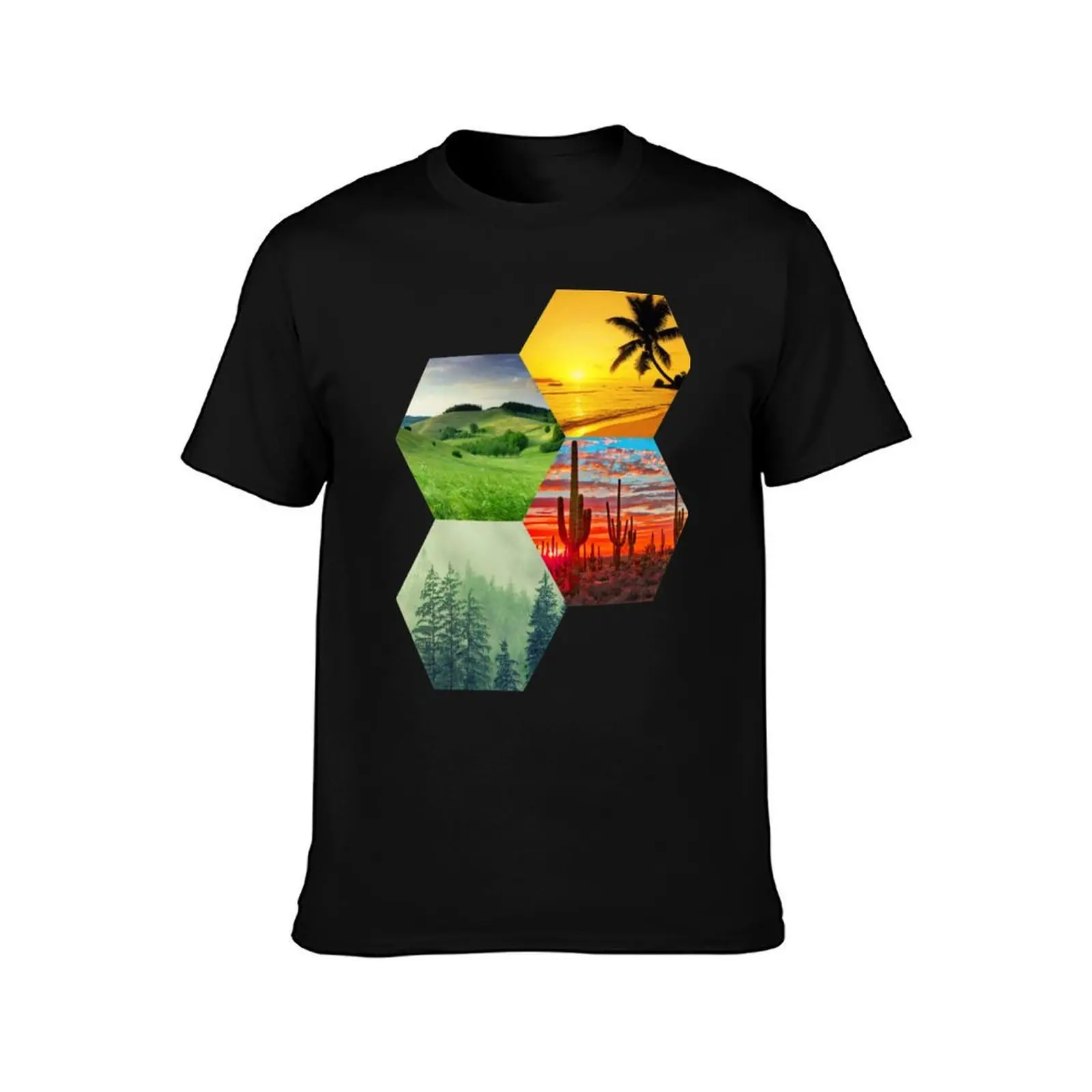 Land Biome Honeycomb Hexagonal Design T-Shirt, Summer Casual Cotton Tee, Oversized Streetwear Tops, Vintage Graphic Print