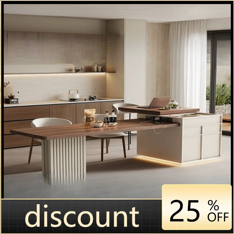 

LH cream wind rock slab island table integrated retractable household kitchen island furniture