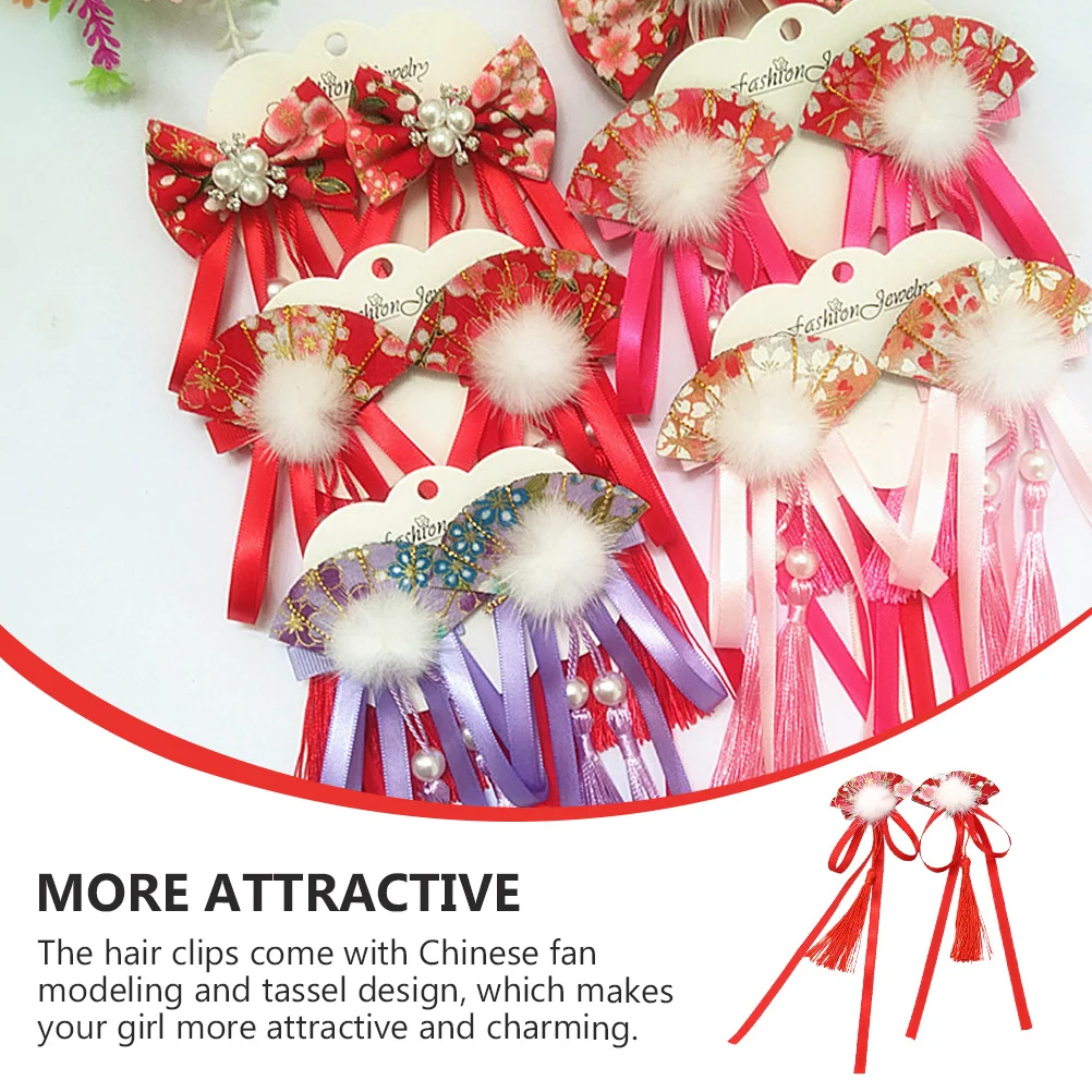 

1Pair Vintage Hairpins Chinese Style Hair Accessories with Tassel Decor Fashionable Fan Shaped Hair Clips Comfortable Non Slip